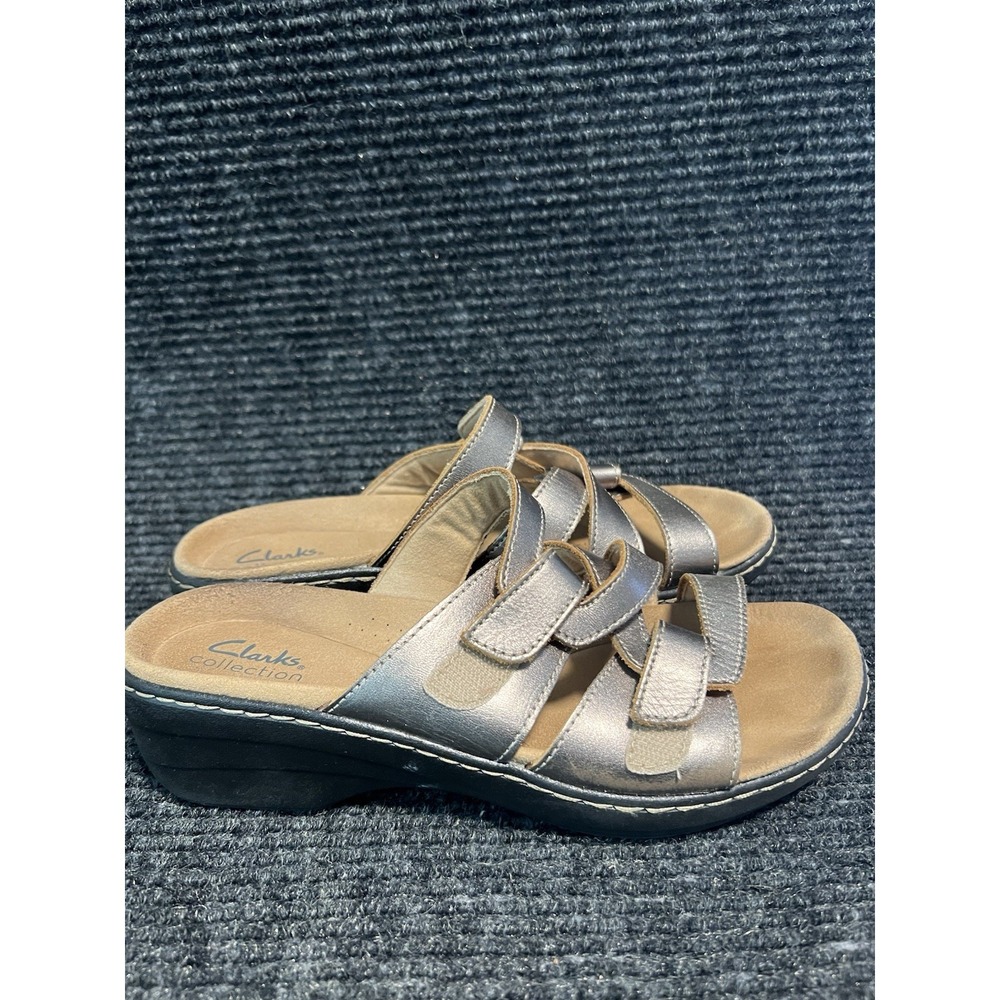 Clarks Women's Metallic Slide Sandals - Pewter - Picture 3 of 6